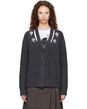 Simone Rocha Cardigan Gris En Tricot Câblé À Découpes Et À Ornements - Noir