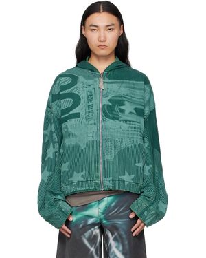 Gerrit Jacob Blouson Bleu En Denim À Capuche - Vert