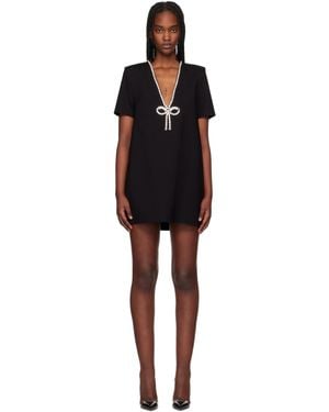 Area Crystal Bow V-Neck T-Shirt Minidress - Black