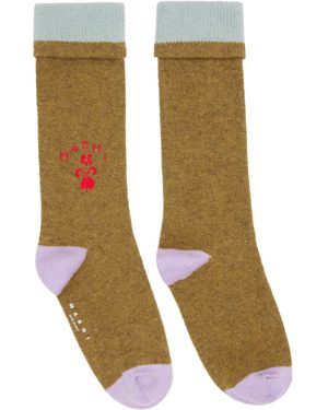 Marni Chaussettes Kaki En Laine À Logo - Vert