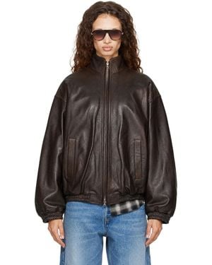 Ssstein Stand Collar Sheep Leather Jacket - Brown