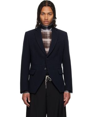 Dries Van Noten ネイビー クロップド スーツ テーラードジャケット - ブルー