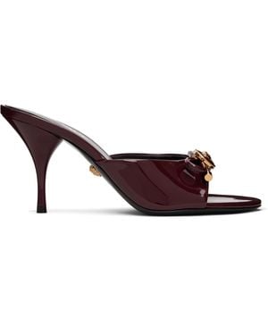Versace Burgundy Opera Bow Patent Mule Heeled Sandals - Black