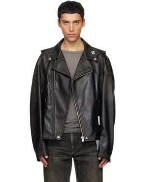 Maison Mihara Yasuhiro ブラック Vest Combined コーティング フェイクレザー ジャケット