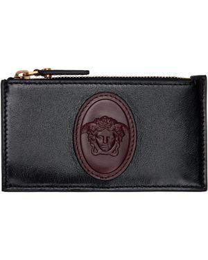 Versace Porte-Carte Roomy Noir Et Brun En Cuir À Glissière