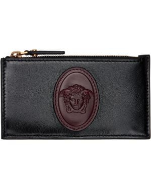 Versace Roomy Leather Zip Card Holder - Black