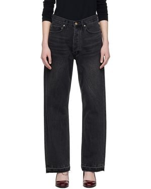 Tonywack Frayed Hem Loose Straight Denim Jeans - Black