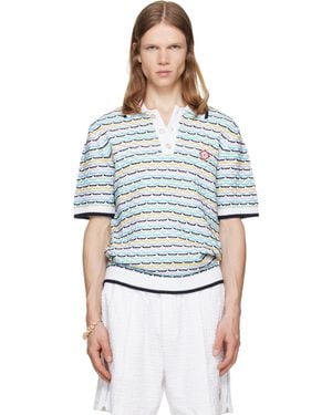 CASABLANCA Tuck Stitch Short Sleeve Polo - Blue