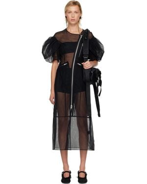 Simone Rocha Sheer Sculpted Petal Sleeve Biker Midi Dress - Black