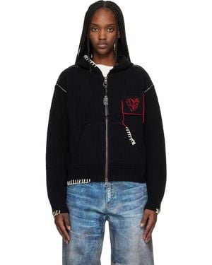 ANDERSSON BELL Heart Logo Zip-Up Hoodie - Black
