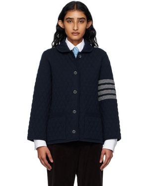Thom Browne Quilted Knit Merino Wool 4-Bar Work Jacket - Blue