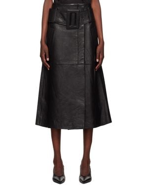 REMAIN Birger Christensen Bonded Leather Midi Skirt - Black