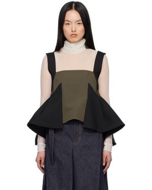 Sacai カーキ＆ブラック Matelasse Twill Mix トップス