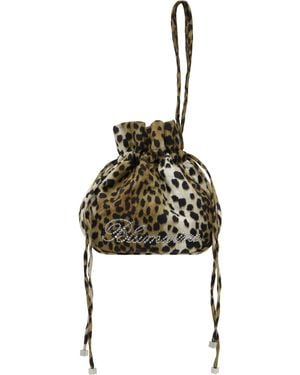 Blumarine Printed Satin Rhinestone Logo Pouch - Black