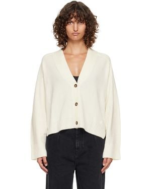 Loulou de Saison Off- Kaia Lds Ribbed Neckline Cardigan - White