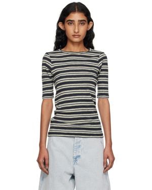 YMC ネイビー＆グリーン ボーダー Tシャツ - ブラック