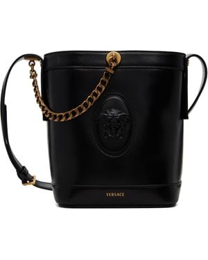 Versace Pivot Mini Leather Bucket Bag - Black