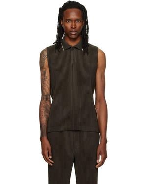 Homme Plissé Issey Miyake Embroidery Stripes Vest - Brown