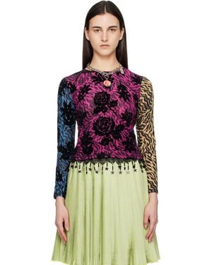 Chopova Lowena Totally Tiger Flocked Mesh Top - Red