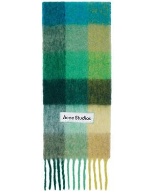Acne Studios ーン&ブルー モヘア チェック マフラー - グリーン