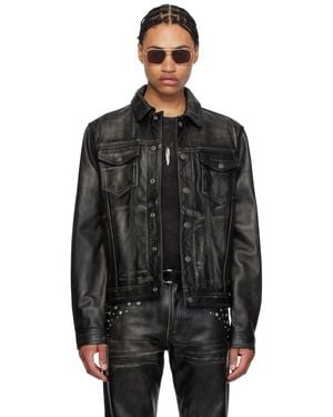 Guess Distressed Leather Jacket - Black