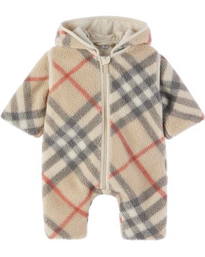 Burberry ベビー｜ベージュ チェック フリース カバーオール - グレー