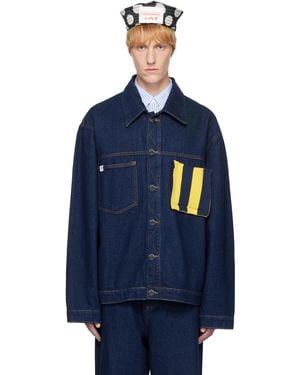 Charles Jeffrey Knit Patch Cargo Denim Jacket - Blue