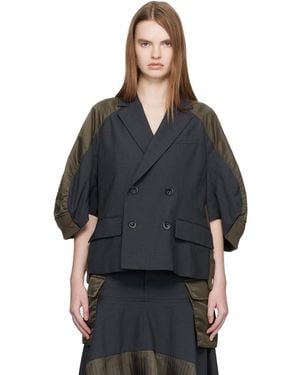Sacai Khaki Suiting Nylon Twill Blazer - Black