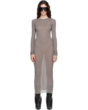 Rick Owens Taupe Tower Rib Ls Midi Dress - Grey