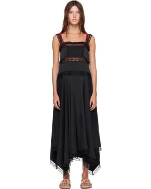 Ganni Sandwashed Silk Satin Slip Maxi Dress - Black