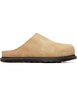 Dr. Martens Tan San Hairy Suede Mule Slip-On Loafers - Natural
