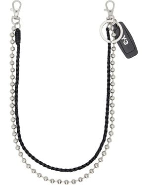 Y-3 Braided Leather & Ball Chain Keychain - Black