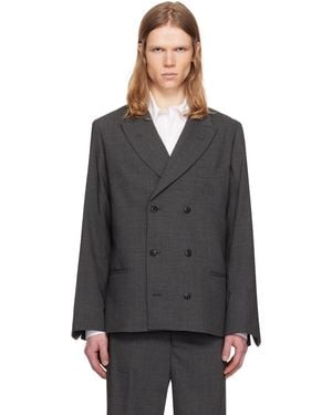 Random Identities Houndstooth Wool Blend Double Breasted Blazer - Black