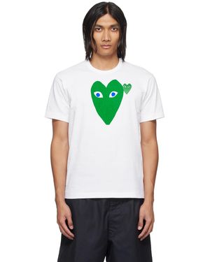COMME DES GARÇONS PLAY Comme Des Garçons Play ホワイト&ーン Large Double Heart Tシャツ - グリーン