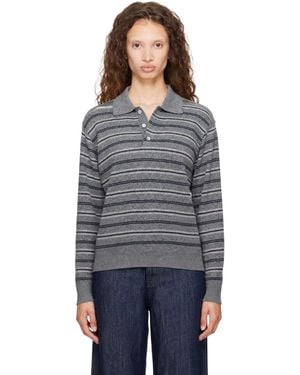DUNST Collared Striped Sweater - Grey