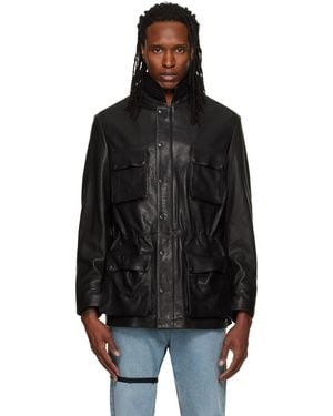ALAINPAUL Multi Pocket Leather Jacket - Black