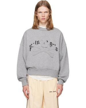 Palm Angels Skull Embroidery Loose Crewneck Sweatshirt - Grey
