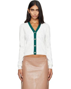 CASABLANCA Cardigan Blanc En Pointelle À Monogrammes