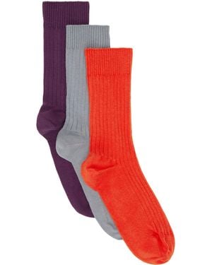 Baserange Three-Pack Rib Overankle Socks - Red