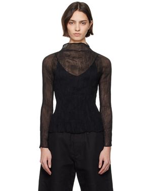 Issey Miyake Col Roulé Bk/Wt-56 Noir En Crêpe Chiffon Torsadé