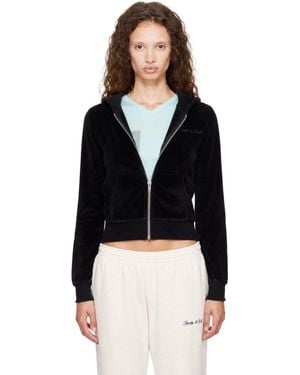 Sporty & Rich Signature Logo Krystal Zip Hoodie - Black