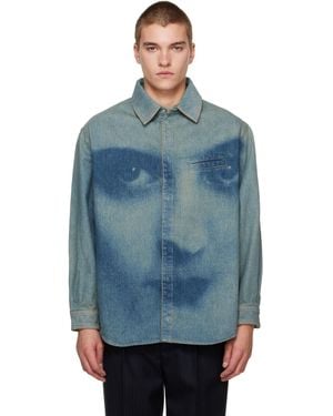 Jean Paul Gaultier Face Print Oversized Denim Shirt - Blue