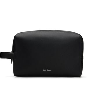 Paul Smith Straw-grain Embossed Leather Wash Pouch - Black