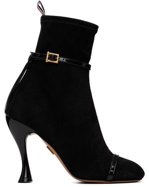Thom Browne Bottines À Talon 105 Noires En Suède À Quatre Rayures Et À Assemblage Trompe L'Œil