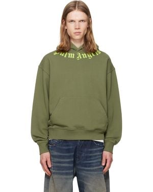 Palm Angels Khaki Neck Logo Hoodie - Green