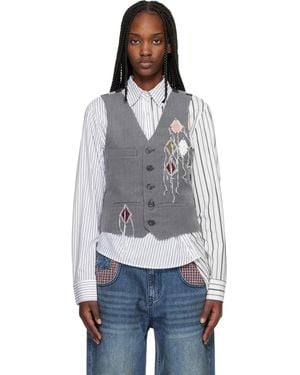 ANDERSSON BELL Back Knit Argyle Patched Vest - Black