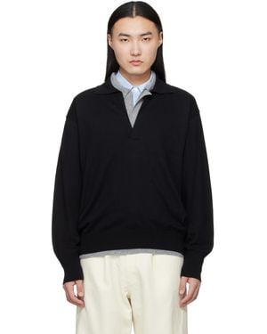 Ssstein Organic Cotton Knit Skipper Ls Polo - Black