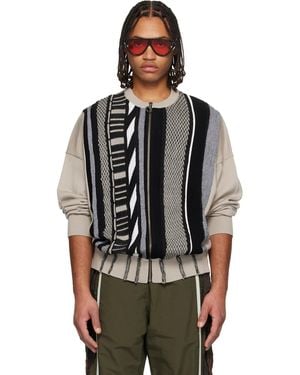 Martine Rose Multi Stripe Zip Up Crew Jumper - Black