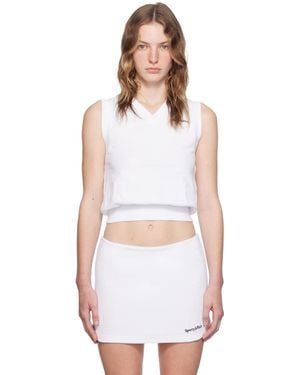 Sporty & Rich Embroidered Serif Logo Vest - White