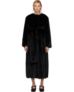 Simone Rocha Belted Faux Fur Long Multi Slit Coat - Black